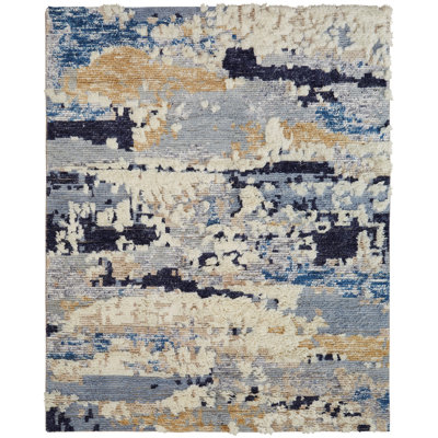 Emely Hand Knotted Wool Abstract Area Rug in Blue