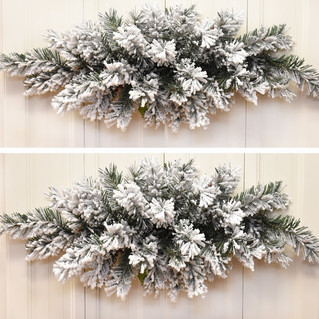 Winter Snow Flocked Faux Pine Swag (Set of 2) The Holiday Aisle®