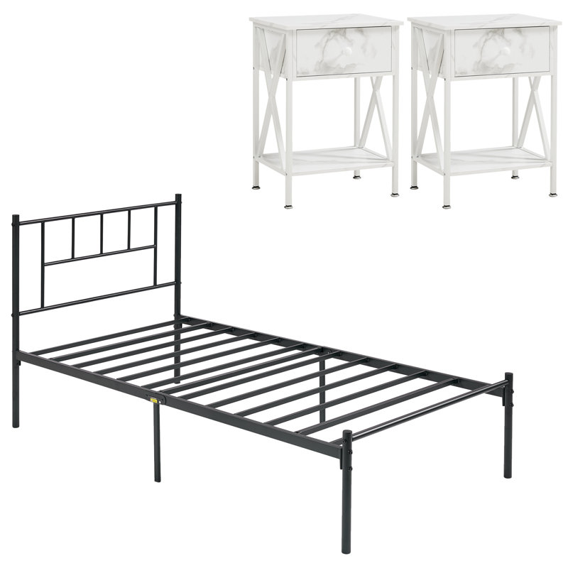 Ensemble de chambre configurable avec lit plateforme en fer, Simple, Blanc