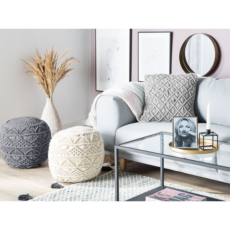 Corrado 40cm Wide Round Solid Colour Pouffe Ottoman, Grey