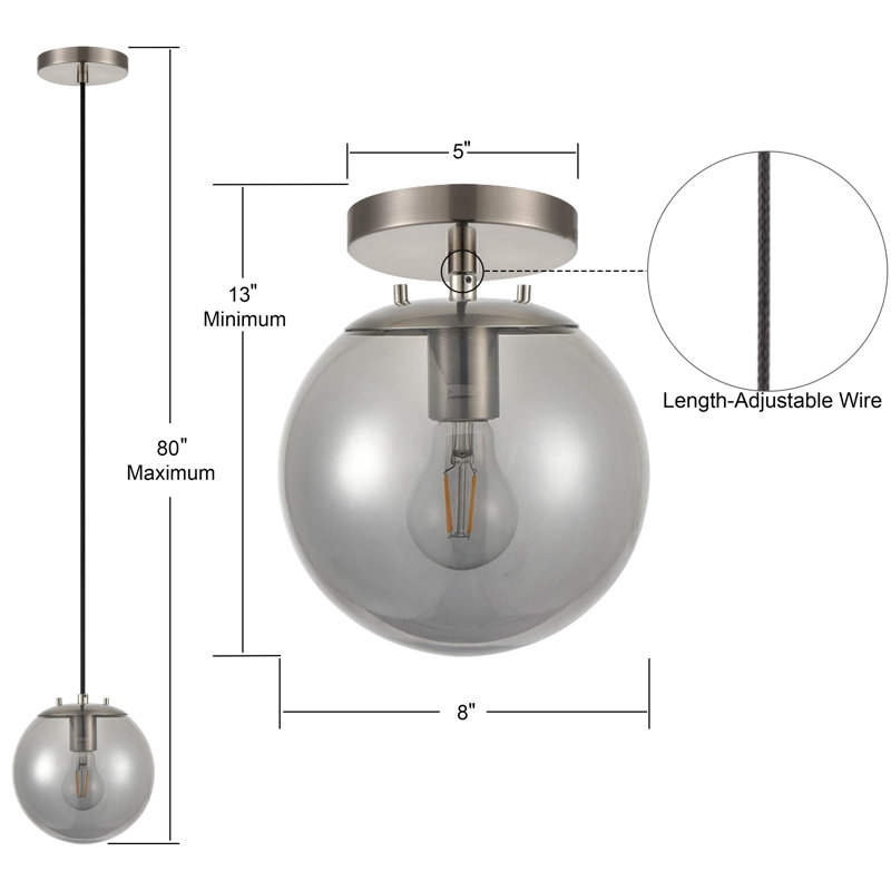 Casiyah 1 - Light Single Pendant, Brushed Nickel, Smoke