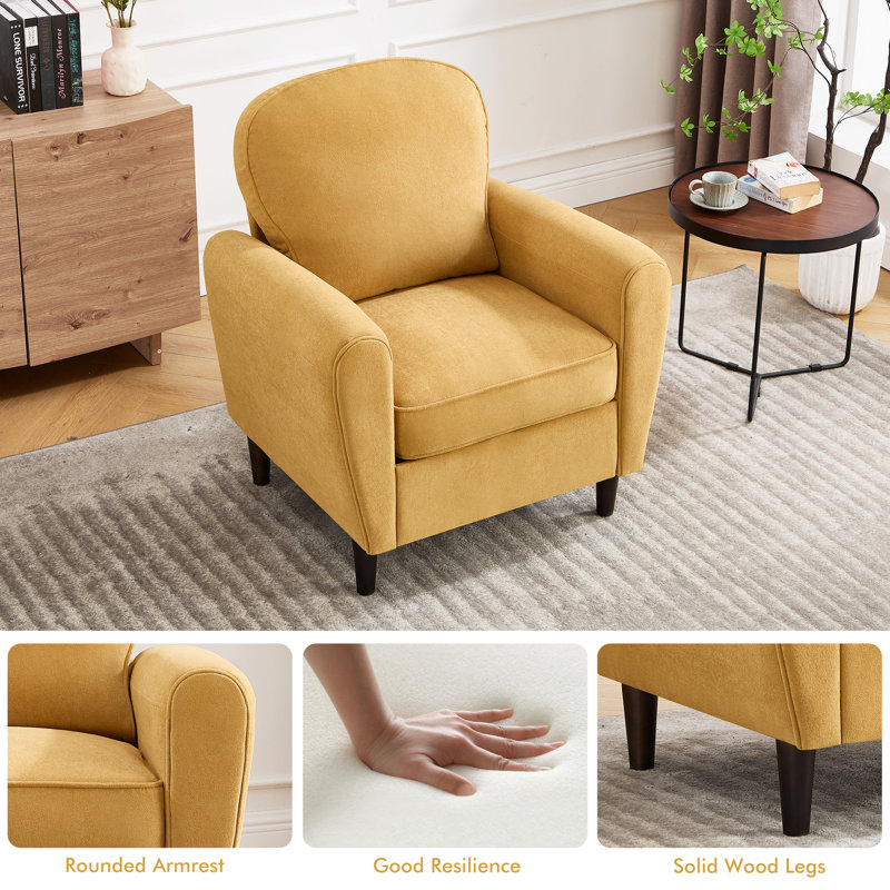 Fauteuil rembourré avec pieds en bois, Jaune