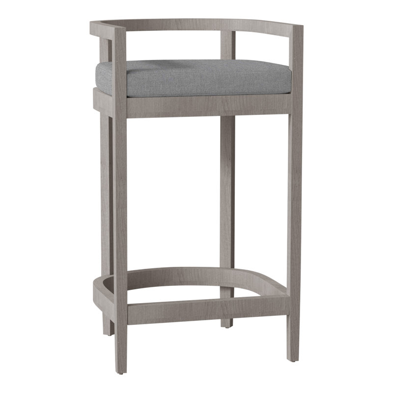 Santa Barbara Patio Bar Stool with Cushion, No Welt, Oyster Teak, Verona Mist
