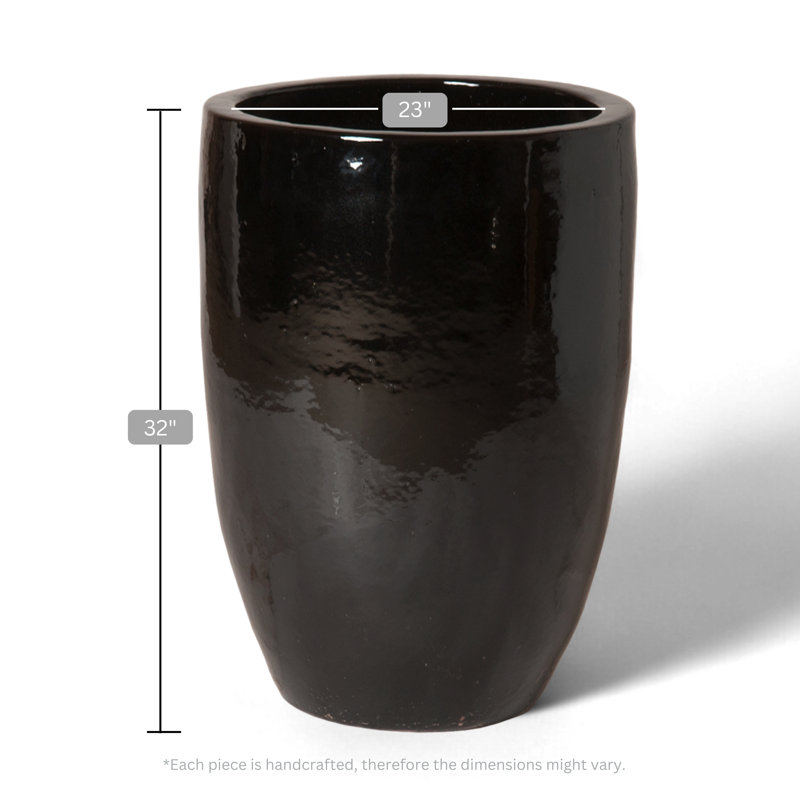 Handmade Ceramic Planter, Black, 32" H x 23" W x 23" D