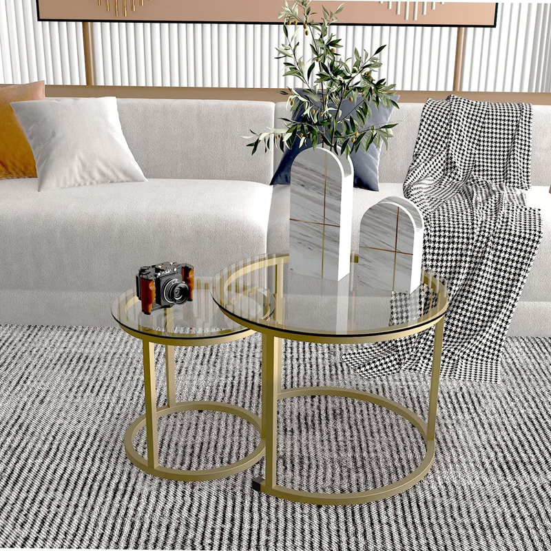 Glass Top Nesting Coffee Table, Gold