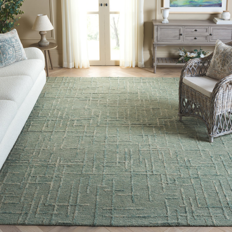 Melaniece Ebony Hand Tufted Wool Cotton Abstract Rug in Green, Rectangle 8' x 10'