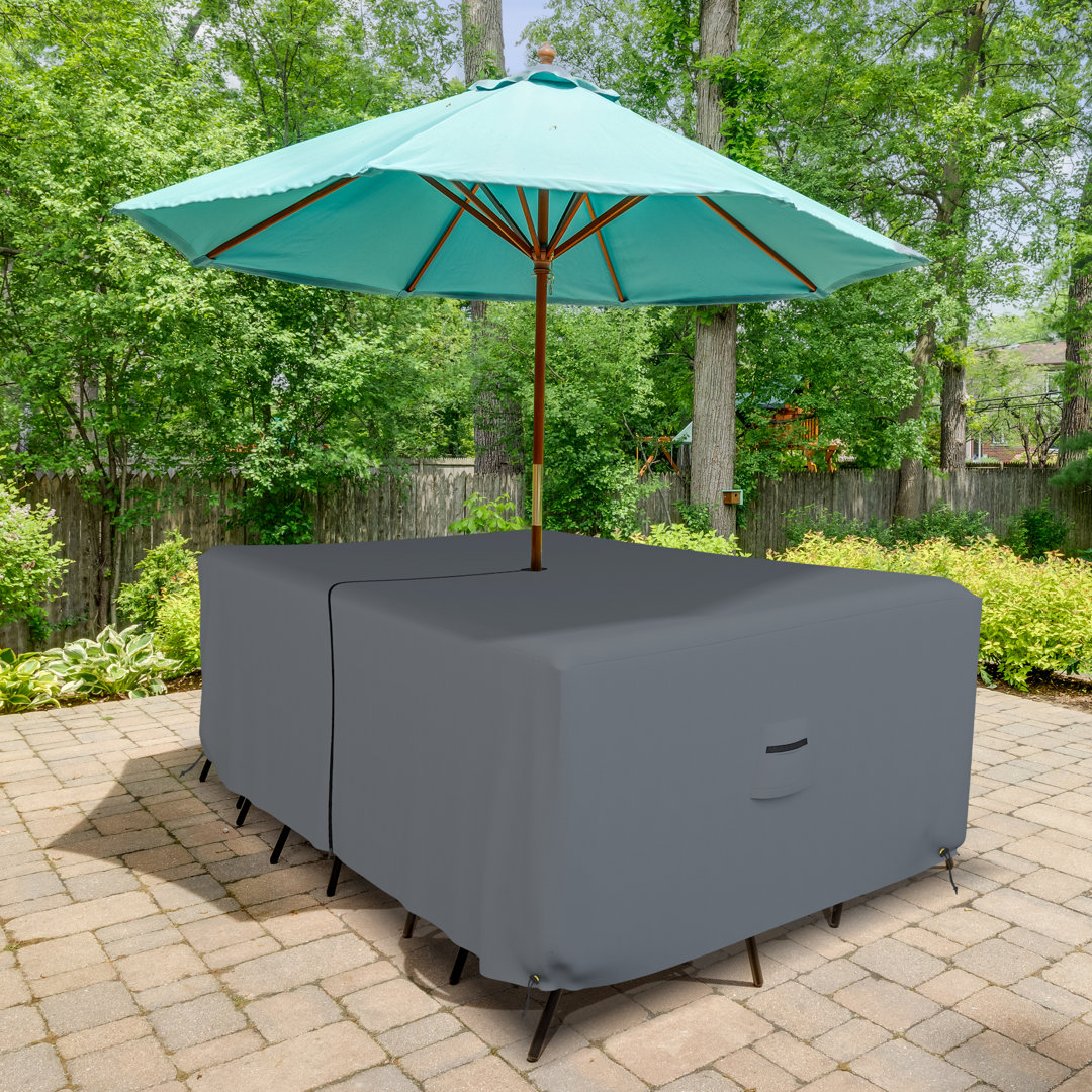HeavyDuty Multipurpose Waterproof Outdoor Rectangle Dining Table &Chair Set Cover with Umbrella Hole