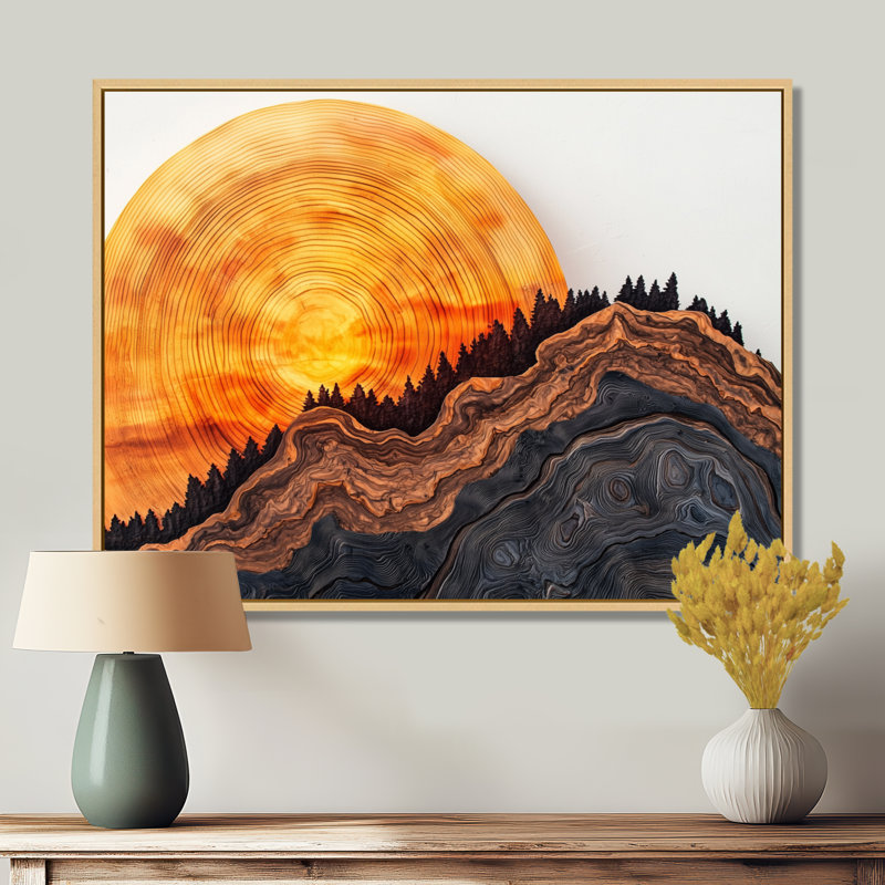«Sunrise Tree In Forest Landscape III», art sur toile, forêt, H 16 po x l 32 po, Floater Framed, Brun