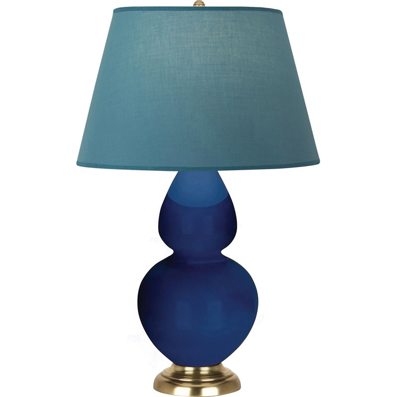 Lampe de table double gourde en céramique, Bleu vif / gris, Cobalt verni / laiton, Laiton