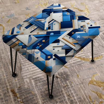 Blue And White Matrix Grid - Geometric Rectangle Ottoman