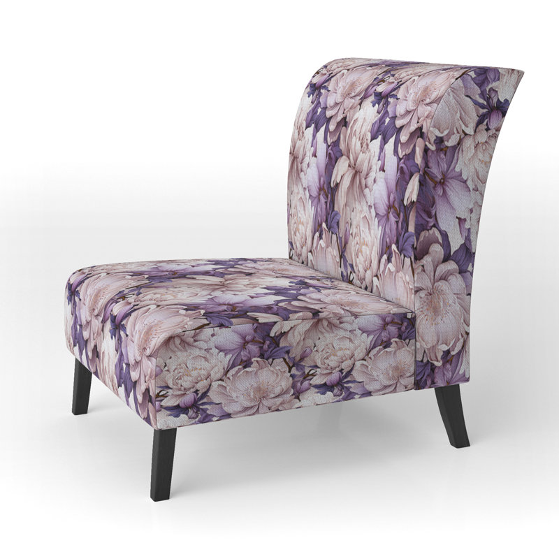 Purple Poppies Harmony - Upholstered Farmhouse Slipper Chair, Purple Accent Chair