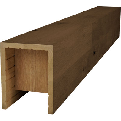 Americraft Wood Wire Brushed Beam, 3-Sided (U-Beam), 9 1/2"W x 5 1/2"H x 96"L, Jacobean Finish, Stain Grade Knotty Alder