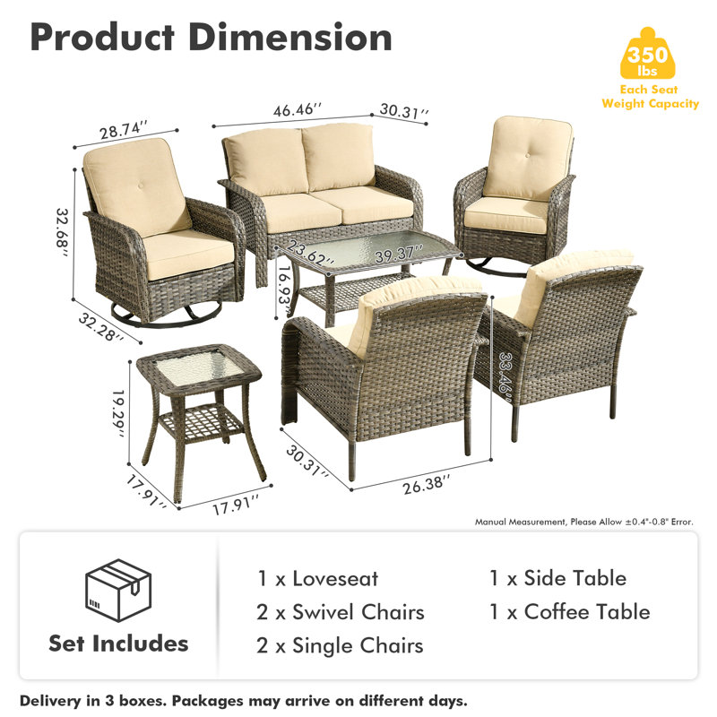 Jordanlee 6- Person Outdoor Seating Group With Cushions With Rocking Swivel Chairs, Beige