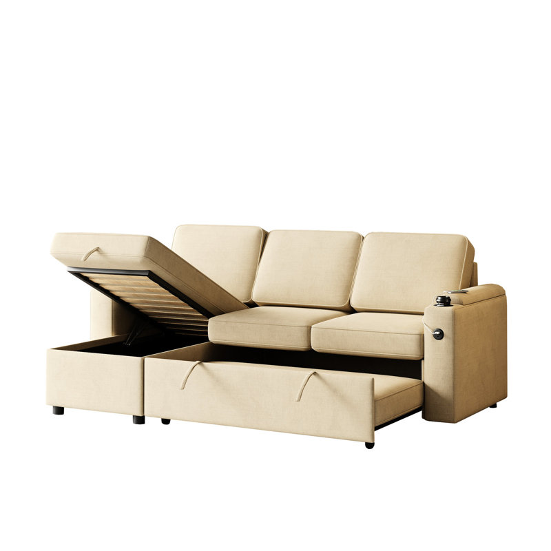 Canapé-lit Beige Mh85,8 avec rangement et charge - 3 lits convertibles