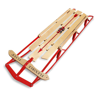 Flexible Flyer Metal Runner Steel/Wood Snow Slider Sled for Kids, Red