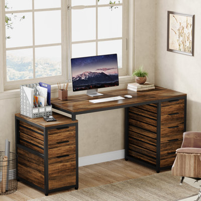 63" Computer Desk With File Cabinet And Drawers