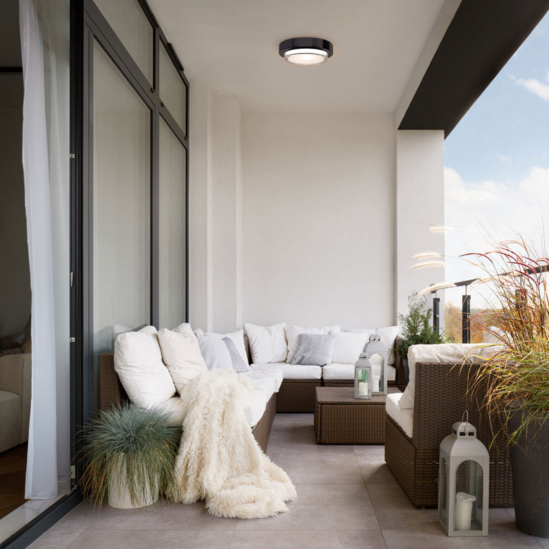 Zenith Indoor/Outdoor 7.75" Dimmable LED Flush Mount, Black, 3000K