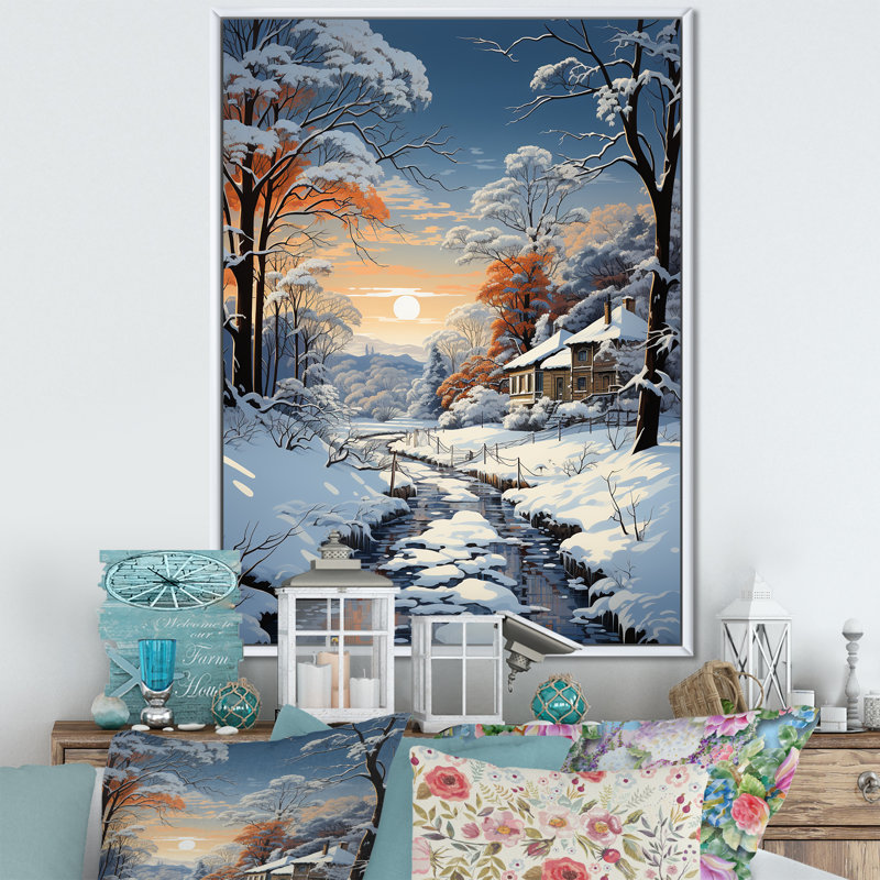 «Path Into Winter Forest II - Winter Landscape», art mural, Cadre doré simple, H 44 po x l 34 po x P 1,5 po