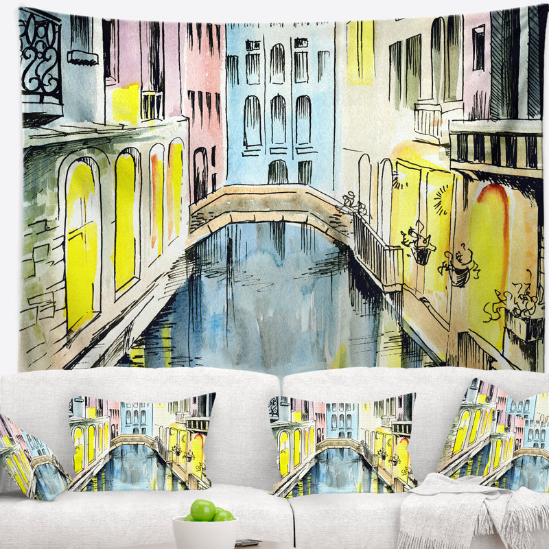Canal à la tapisserie de venise Cityscape, H 68 po x l 80 po