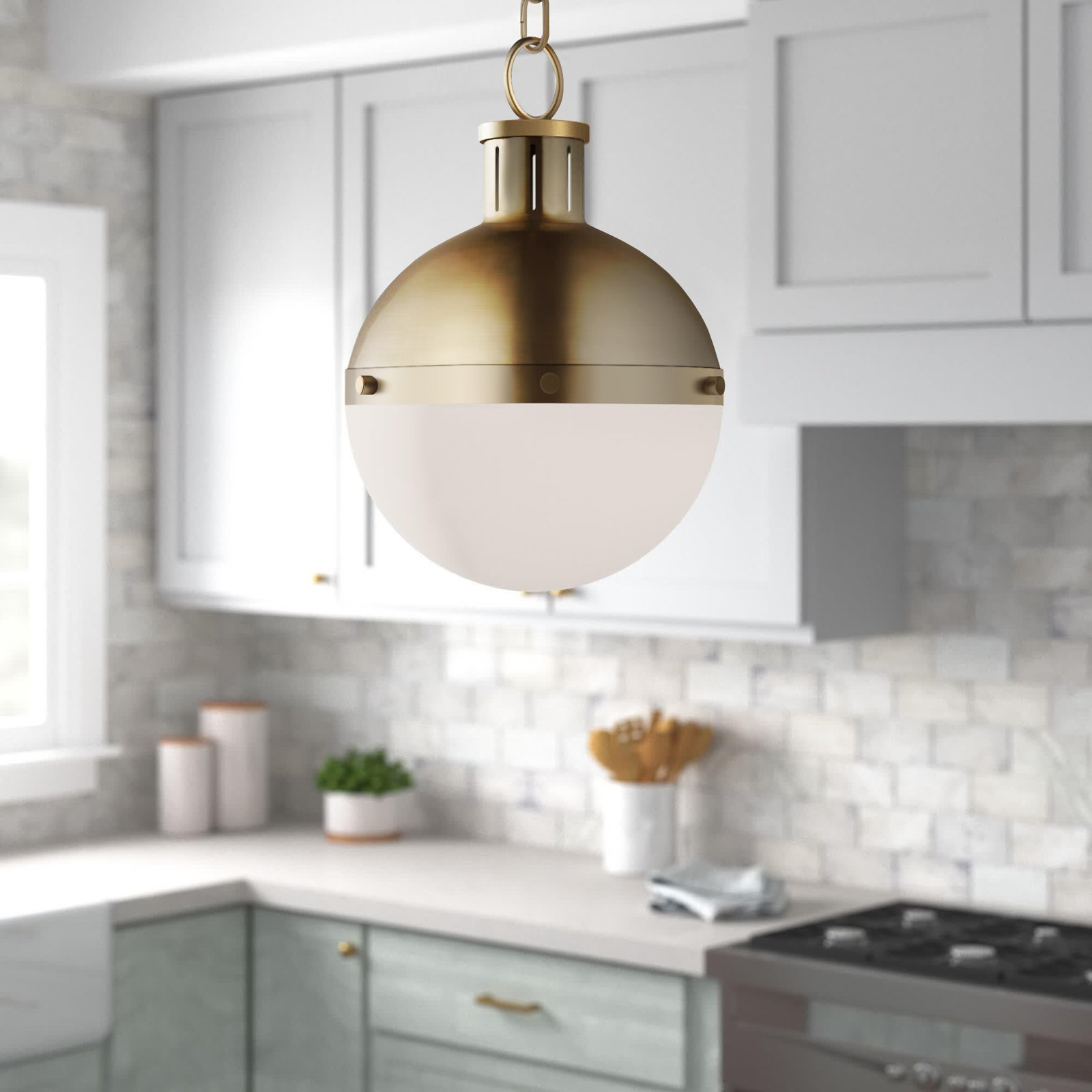 Geoffrey 1 - Light Unique Globe Pendant, No , Satin Bronze, 11.63" H x 8.13" W x 8.13" D