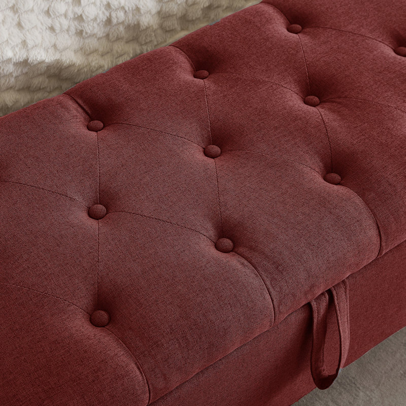 45"W Upholstered Mid-Century Modern Lift-Top Ottoman, Red