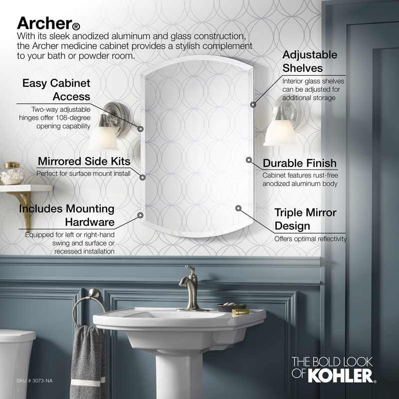 Kohler Archer 20" x 31" Single Door Frameless Mirrored Medicine Cabinet