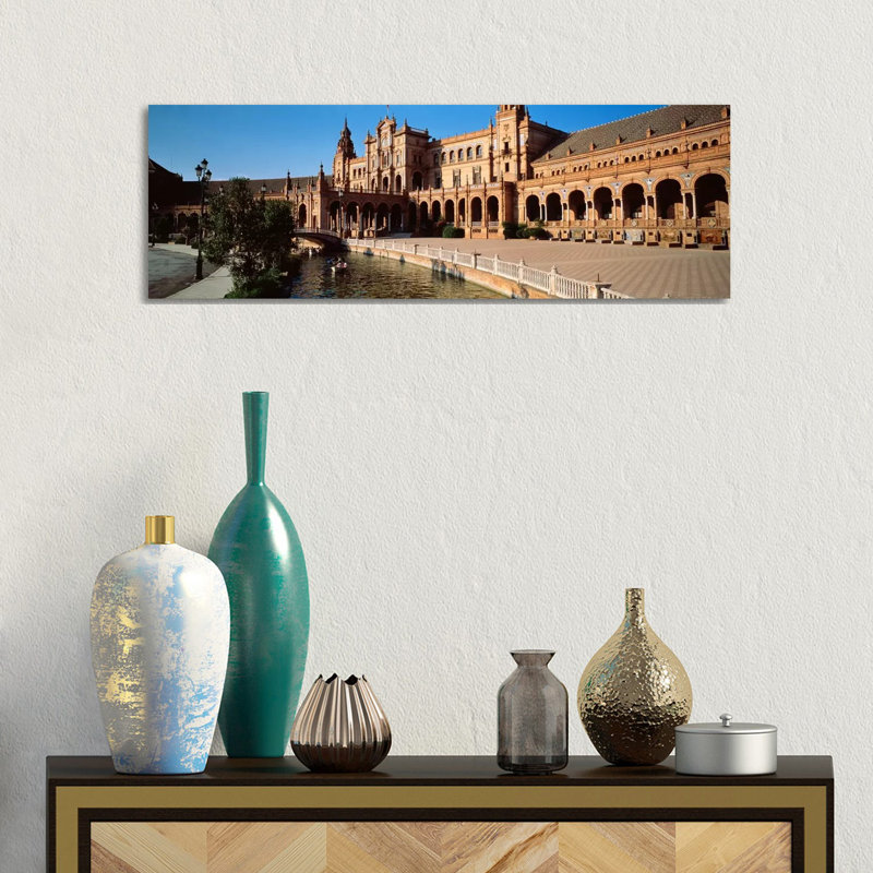 Plaza De Espana and Its Moat, Parque De Maria Luisa, Seville, Andalusia, Spain 1 Piece Wrapped Canvas Panoramic Wall Art