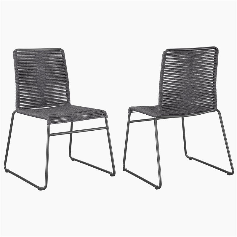Ensemble de 2 chaises d'appoint empilables en corde tissée gris anthracite