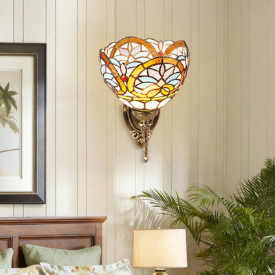 Stained Glass Wall Sconce With Ornate Resin Base