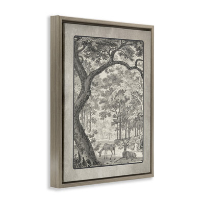 Lounging Deer in Forest Framed Floater Canvas Wall Art, design by Lettered and Lined