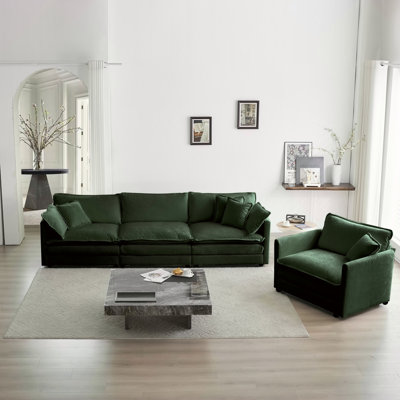 2-Piece Upholstered Sofa, Living Room Sectional Sofa Set Modern Sofa Couches Set , Deep Seat Sofa For Living Room Apartment, Seat Green Chenille