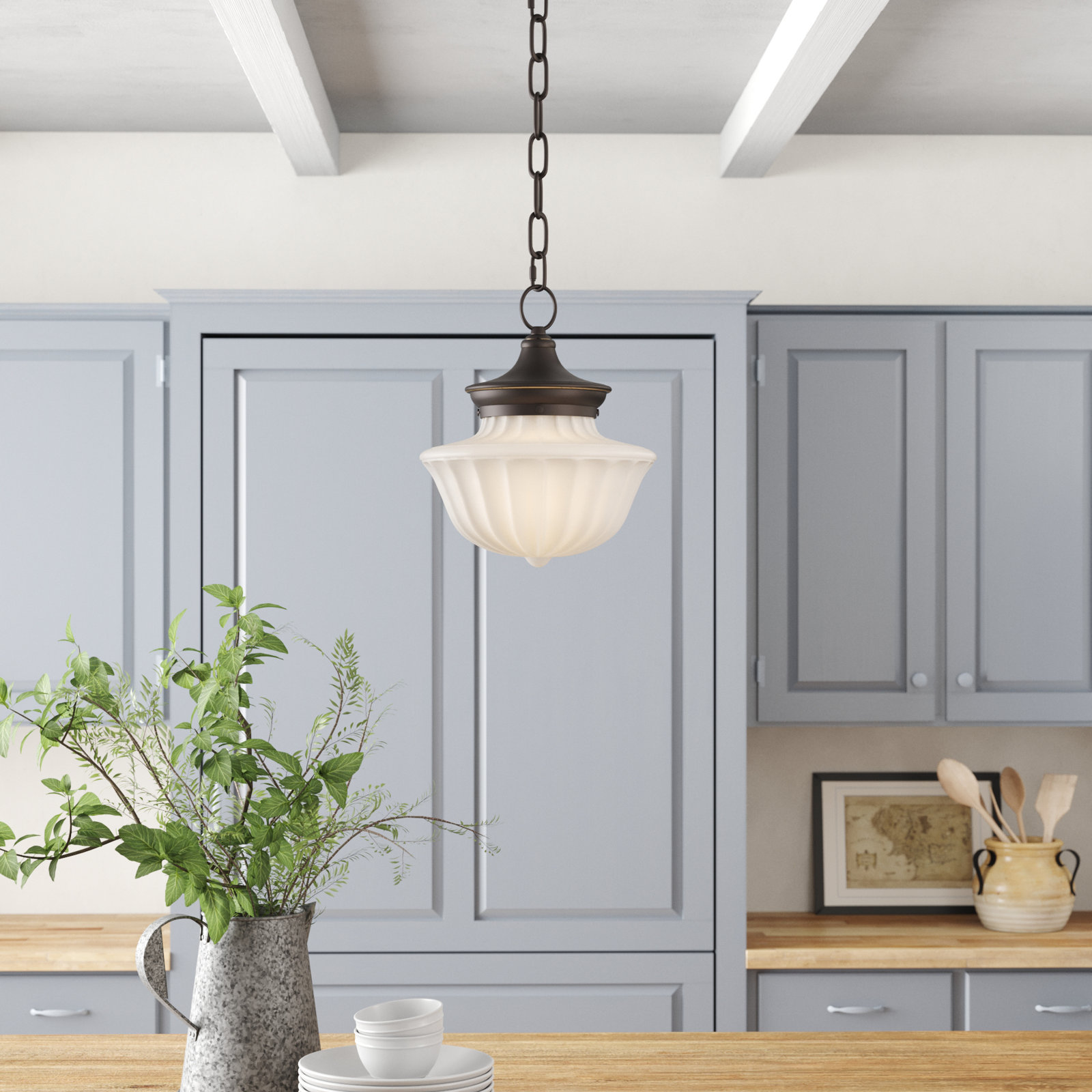 Maisie Single Light Glass Pendant, Old Bronze, 65.25" H x 9" W