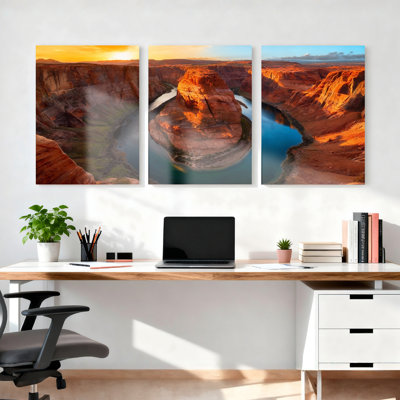 Horseshoe Bend Canyon Landscape Canvas Wrapped Wall Art Set of 3