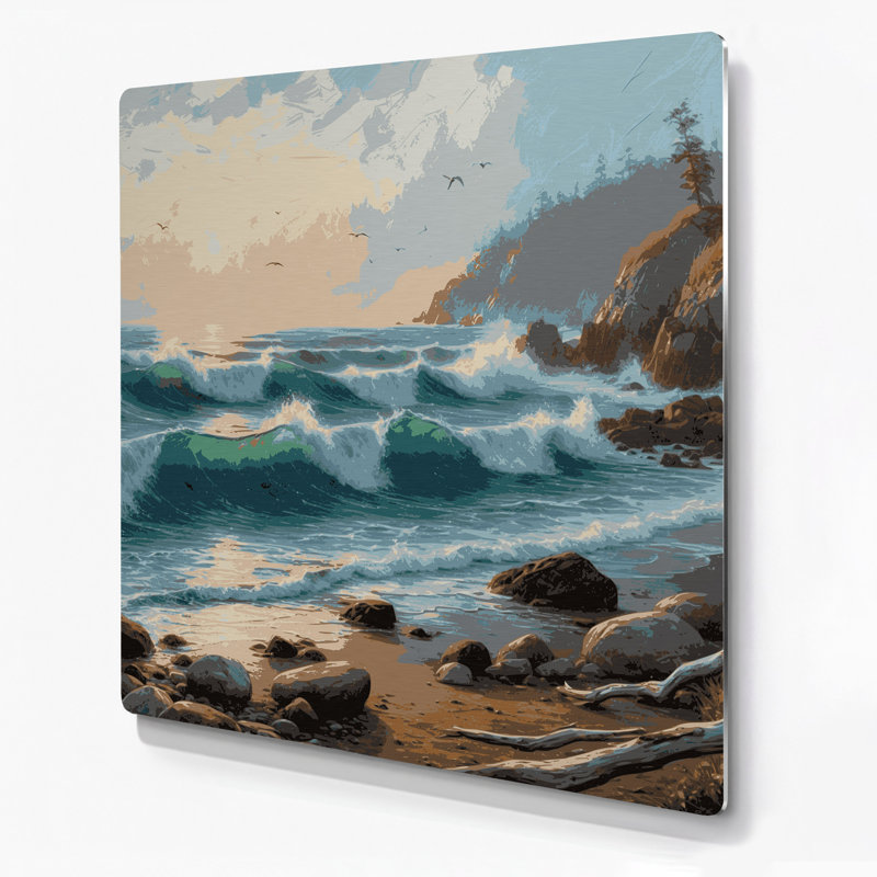 Art mural gris en métal Coastal Seaside Escape, H 12 po x l 12 po