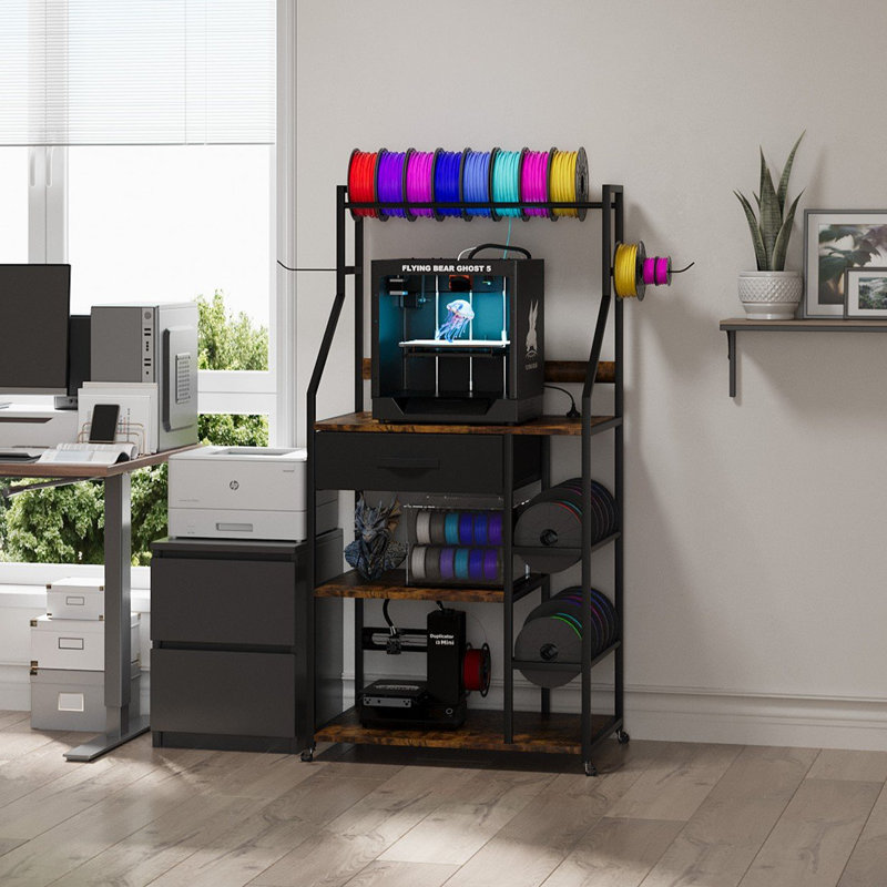 3D Printer Stand with Removable & Lockable Wheels, AC/USB Ports, and Ample Storage- Modern Design for Home, Office, or Studio