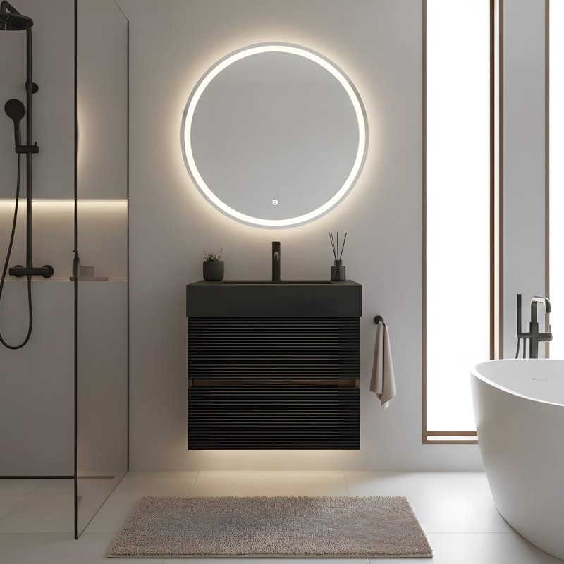 Bathroom vanity with engineered quartz sink, Black, 24"