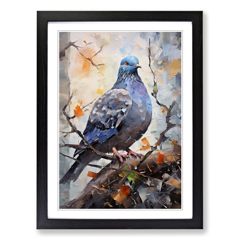 XYZ-FRM-V1223-5143 Pigeon Impressionism - Single Picture Frame Print on Wood, 34cm H x 25cm W x 2cm D, Black