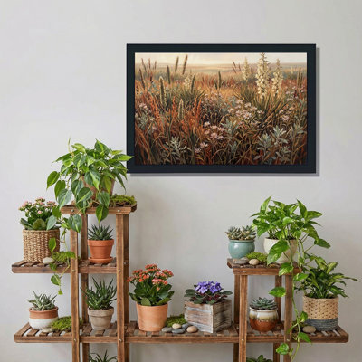 Art mural sur toile fleurs blanches et herbes hautes dans des tons terreux