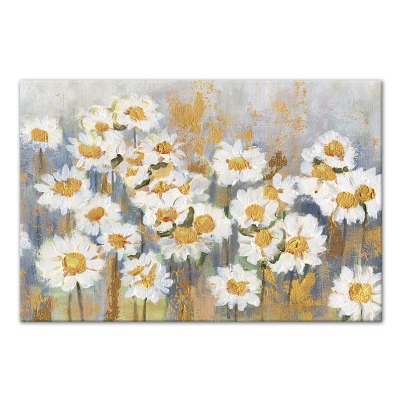 Marguerites blanches - peinture sur toile, Toile tendue, H 20 po x l 30 po x P 1,25 po