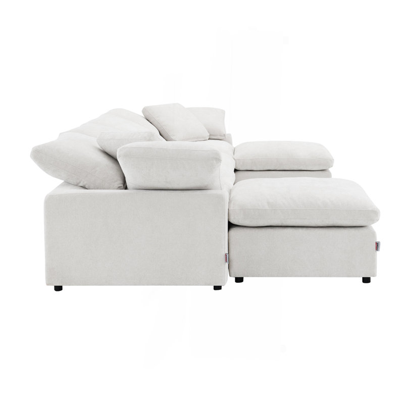 Canapé modulaire ivoire en lin avec repose-pieds 6 pièces