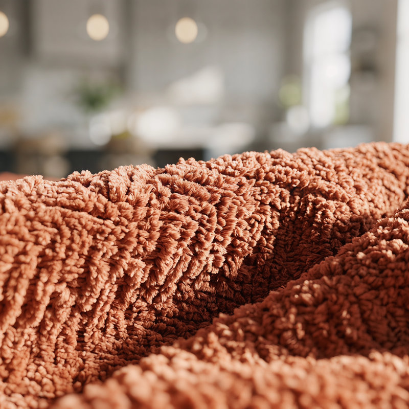 Canapé rembourré en tissu de style chenille Mid-Century 2 places pour le salon, Orange foncé