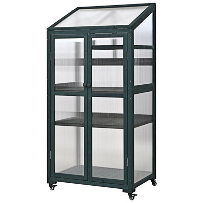 Wood Large Greenhouse Balcony Portable Cold Frame With Wheels And Adjustable Shelves