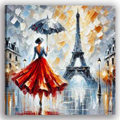 Parisian Chic in the Rain Wrapped Canvas Wall Art