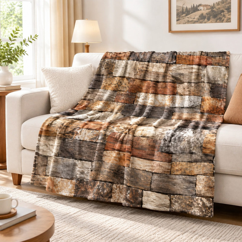 Plaid rustique à motif brique - Confortable, chaud, léger, respirant, toutes saisons, doux pour la peau, lavable à la machine, décoratif, pour canapé, fauteuil, salon et chambre