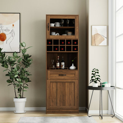 Kitchen pantry cabinet with multi-functional pull-out multi-tier storage shelf,Farmhouse Storage Cabinet with glass Doors,Pantry Organizers for Kitchen, bar cabinet,Dining Room