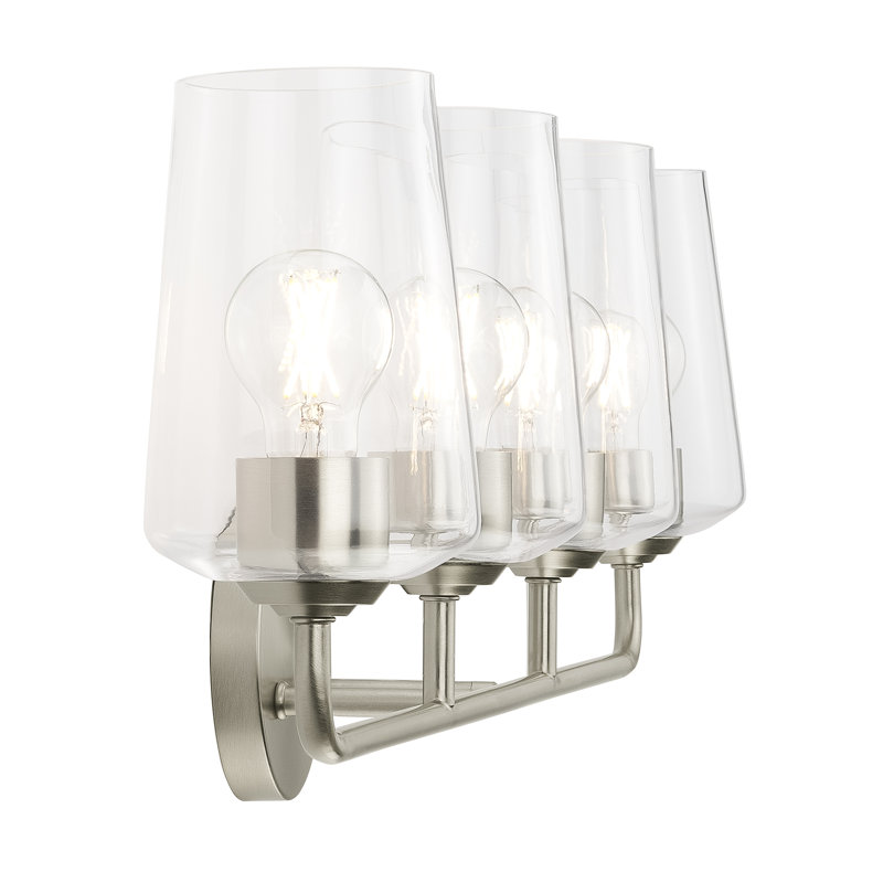 Celino Four-Light Bath & Vanity with Glass, Clear, Brushed Nickel