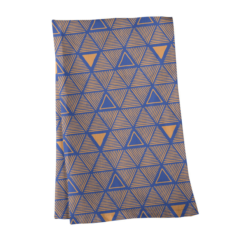 Torchon triangle dessiné à la main, Bleu / doré, Polyester sergé