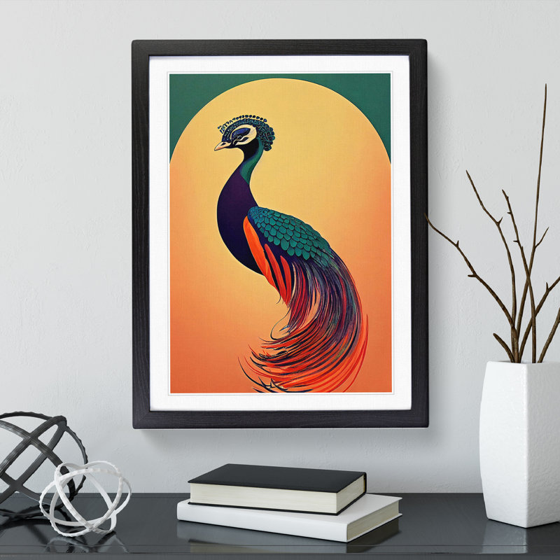 An Nouveau Peacock - Framed Print, Black, 64cm H x 46cm W x 2cm D