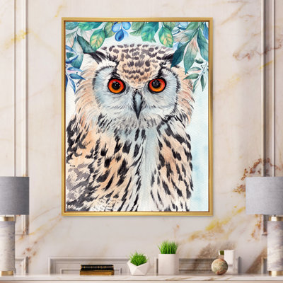 Une chouette avec des plumes blanches et noires tachetées I - peinture sur toile