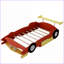 Structure de lit double en MDF contreplaqué pleine grandeur - Conception de voiture de course avec roues, sans sommier, rouge pour la chambre à coucher